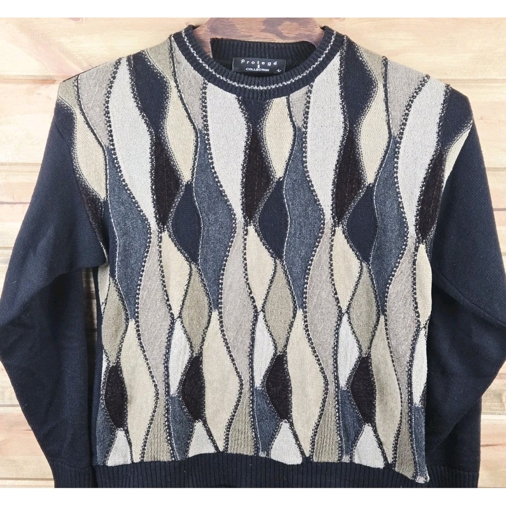 Protege Collection Coogi Style‎ Sweater Men's Sz Lg 3D Knit Vintage 90s Abstract